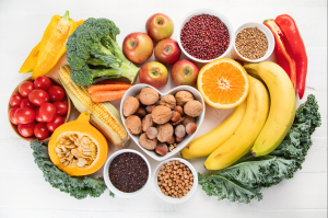 high fibre foods displayed on table